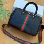 Gucci-Style Boston Bag with Web Stripe and GG Logo light black color