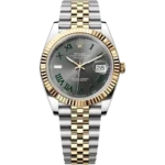 Rolex Datejust 41 Rolesor Two-Tone watch, Oystersteel and 18ct yellow gold bracelet, slate grey dial with green Roman numerals, fluted gold bezel, 41mm.
