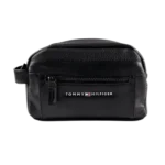 Tommy Hilfiger Handbag: Classic black genuine leather small bag with adjustable strap and 23x19 cm dimensions for daily essentials.