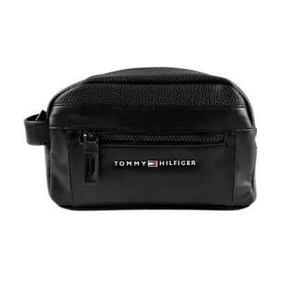 Tommy Hilfiger Handbag: Classic black genuine leather small bag with adjustable strap and 23x19 cm dimensions for daily essentials.