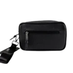 Armani Exchange Handbag: Black genuine leather AX print logo handbag with adjustable strap and 21x17 cm compact dimensions.