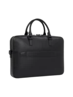 Tommy Hilfiger Briefcase: Professional black 100% leather briefcase with padded laptop sleeve, metallic hardware, and top handles.