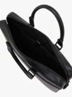 Tommy Hilfiger Briefcase: Professional black 100% leather briefcase with padded laptop sleeve, metallic hardware, and top handles.