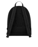 Armani Exchange AX men's backpack, black genuine leather with embossed all-over logo, front zipper pocket, structured urban design.