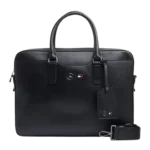 شنطة تومي هيلفيغر بيزنس: حقيبة أعمال سوداء جلد طبيعي 100% إصدار مرسيدس بنز مع جيب لاب توب وشعار مزدوج.