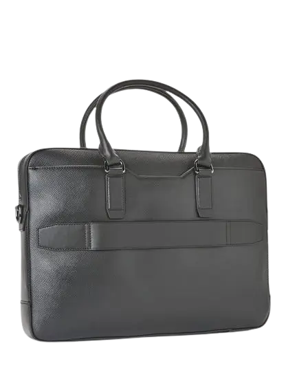 Tommy Hilfiger Business Bag: Black 100% leather TH x Mercedes-Benz edition briefcase with padded laptop sleeve and dual logo branding.