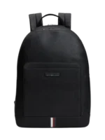 Tommy Hilfiger Backpack: Professional black 100% leather business backpack with laptop sleeve and 46cm height for executives.