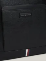 Tommy Hilfiger Backpack: Professional black 100% leather business backpack with laptop sleeve and 46cm height for executives.