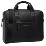 Tommy Hilfiger Briefcase: Professional black 100% leather briefcase with padded laptop sleeve, metallic hardware, and reinforced top handles.