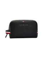 Tommy Hilfiger Handbag: Men’s black 100% leather small handbag with adjustable strap and 22x17 cm size for daily essentials.