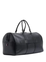 Tommy Hilfiger Travel Bag: Large black 100% leather duffle travel bag with reinforced handles and 51cm length for weekend trips.