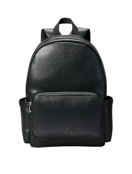 Calvin Klein Backpack: Black 100% genuine leather CK Campus backpack with minimalist design and 37.5 x 19 cm dimensions.