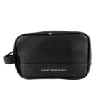 Tommy Hilfiger Handbag: Luxury black genuine leather TH Lavish handbag with 23x19 cm size and gold-tone metallic hardware.