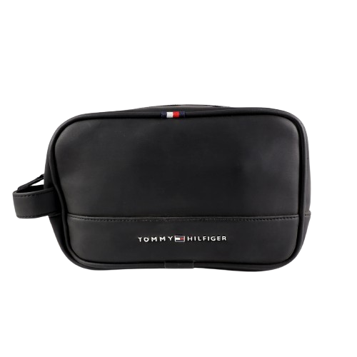 Tommy Hilfiger Handbag: Luxury black genuine leather TH Lavish handbag with 23x19 cm size and gold-tone metallic hardware.