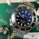 Rolex Deepsea: Luxury professional watch with blue gradient dial, silver Oystersteel bracelet, and black ceramic bezel.