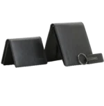 Calvin Klein Gift Set: 3-piece black 100% leather set including bifold wallet, slim cardholder, and logo keychain in a luxury gift box.