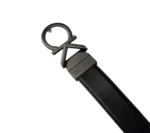 Calvin Klein Belt: Black genuine leather belt with metallic CK logo buckle and 120 cm length for men's professional and casual fashion.