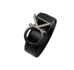 Calvin Klein Belt: Black genuine leather belt with metallic CK logo buckle and 120 cm length for men's professional and casual fashion.