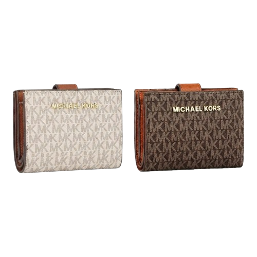 Michael Kors Wallet: Black Saffiano leather Jet Set slim wallet with gold-tone logo and multiple internal compartments.