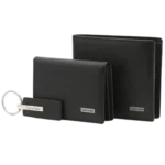 Calvin Klein Wallet Set: Black 100% genuine leather bifold wallet with embossed logo in a luxury white gift box.