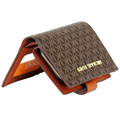 Michael Kors Wallet: Women’s beige and brown genuine leather Jet Set wallet with MK monogram and gold-tone hardware.