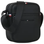 3 Incredible views of the legendary Tommy Hilfiger Bag in black genuine leather crossbody style for men and women.