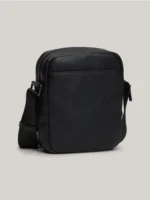 "5 Incredible close-up angles of the Legendary Tommy Hilfiger Bag Business Crossover in black genuine leather, featuring the executive 6 cm depth and polished hardware."