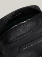 "5 Incredible close-up angles of the Legendary Tommy Hilfiger Bag Business Crossover in black genuine leather, featuring the executive 6 cm depth and polished hardware."