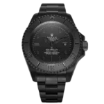 "5 لقطات مذهلة توضح تفاصيل ساعة رولكس سي دويلر الأسطورية للرجال، تبرز الستانلس ستيل الأسود، الهيكل بمقاس 43 ملم، والماكينة الأوتوماتيك."