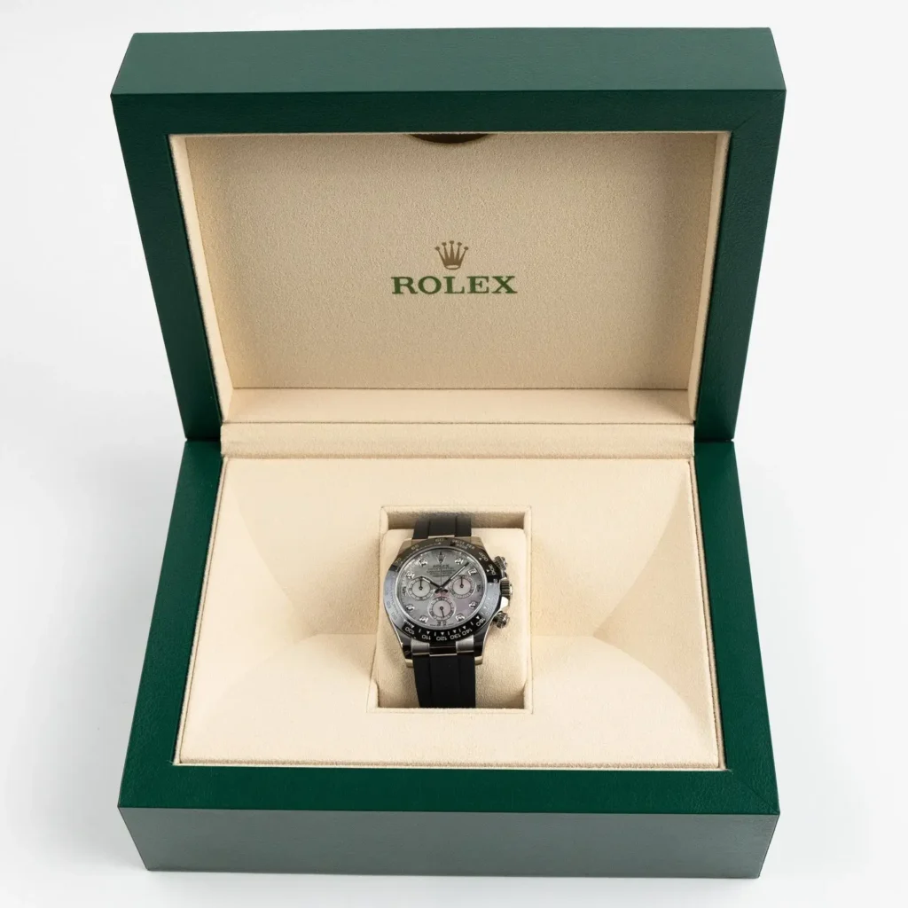 "5 Breathtaking views of the iconic Rolex Cosmograph Daytona Watch Ref 126519LN 'Ghost', showcasing the incredible steel dial and 18k white gold finish."