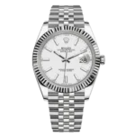 "5 Incredible views of the legendary Rolex Datejust Watch with white dial and silver stainless steel strap, showcasing its classic luxury design."