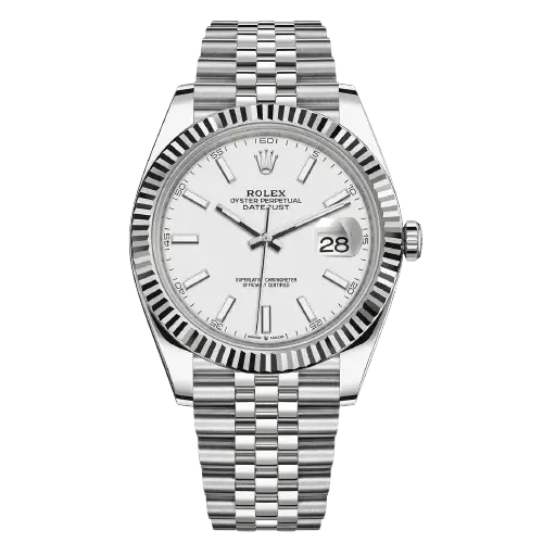 "5 Incredible views of the legendary Rolex Datejust Watch with white dial and silver stainless steel strap, showcasing its classic luxury design."