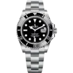 iconic Rolex Submariner Watch in silver stainless steel, featuring the incredible black dial and 41mm mirror original design."