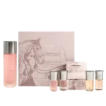 breathtaking view of the iconic Arrogate Pink Collection Set box featuring elegant pink illustrations of a woman and a horse."