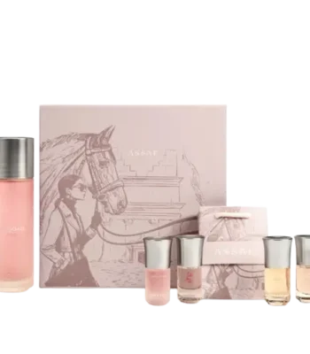 breathtaking view of the iconic Arrogate Pink Collection Set box featuring elegant pink illustrations of a woman and a horse."