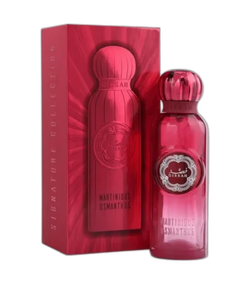 The incredible red packaging box of Gissah Martinique Osmanthus, showcasing the iconic embossed floral patterns and legendary Signature Collection branding."